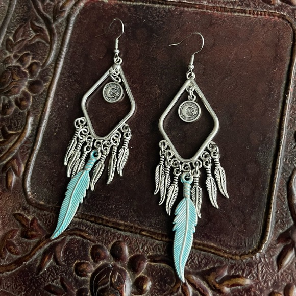 Handmade Patina Celestial Boho Earrings - Picture 4 of 7